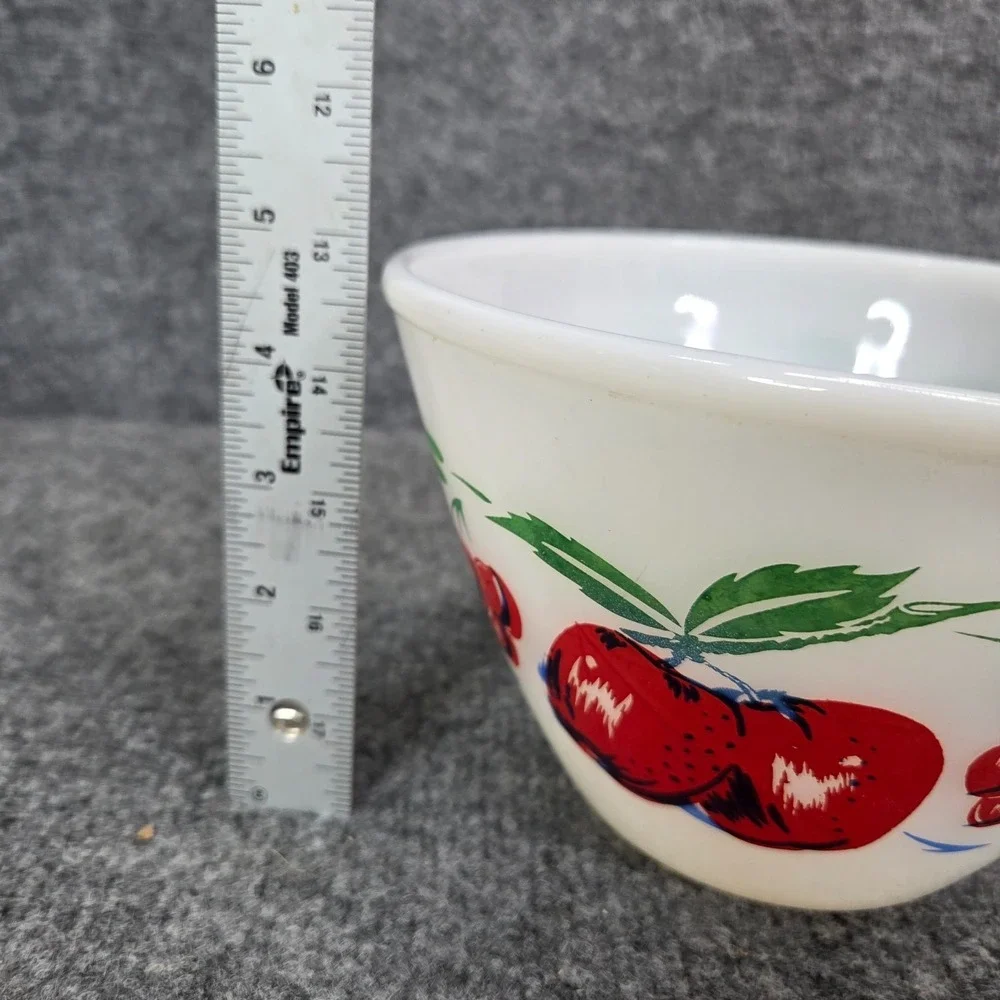 Vtg MCM Fire King Apples Cherries Splash Proof Mixing Bowl 7.5